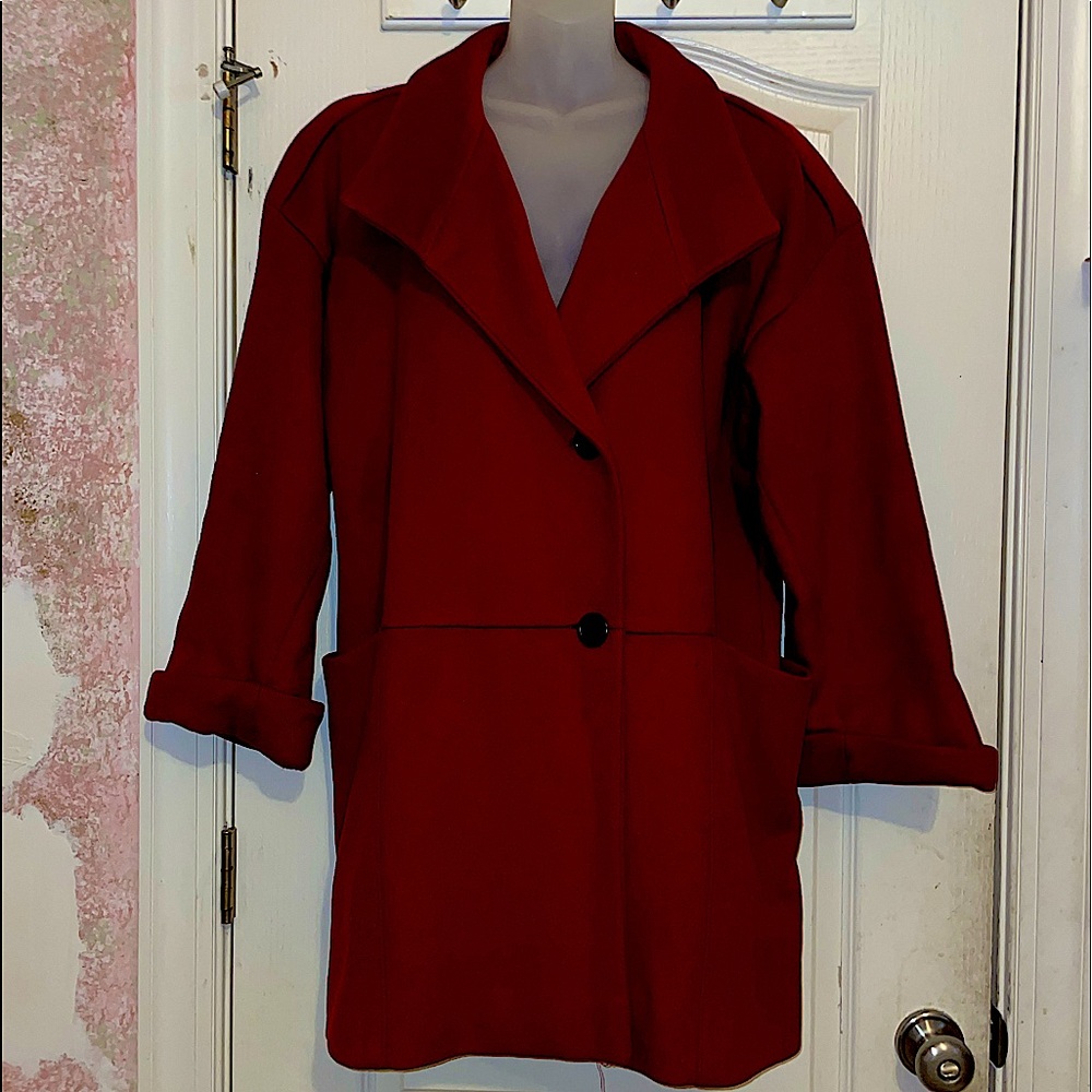 VINTAGE Bright red wool coat by Fairbrooke size 6